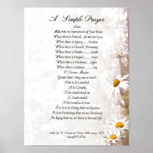 POPE FRANCIS=ST. FRANCIS SIMPLE PRAYER=Daisies Poster (Voorkant)