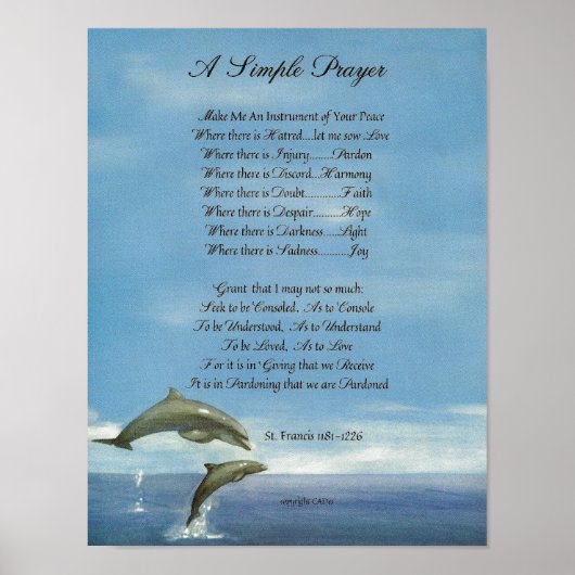 POPE FRANCIS=ST. FRANCIS SIMPLE PRAYER=Dolphins Poster (Voorkant)