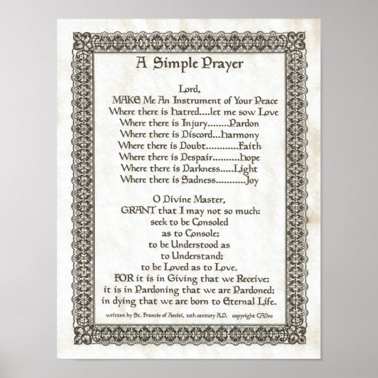 POPE FRANCIS=ST. FRANCIS SIMPLE PRAYER=Parchment Poster (Voorkant)