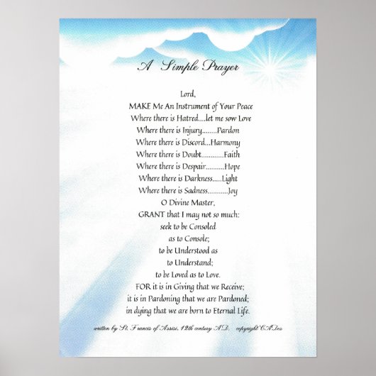 POPE FRANCIS=ST. FRANCIS SIMPLE PRAYER=Sunbeam Poster (Voorkant)