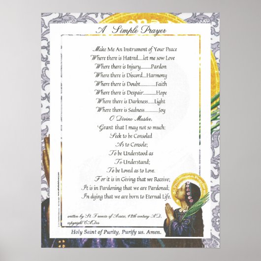 POPE FRANCIS=ST. FRANCIS SIMPLE PRAYER=Zuiverheid Poster (Voorkant)