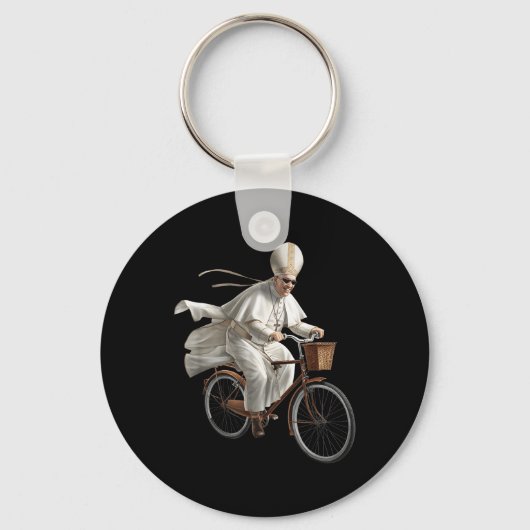 Pope Riding Bike Bicycle Catholic Church Bible Scr Sleutelhanger (Voorkant)