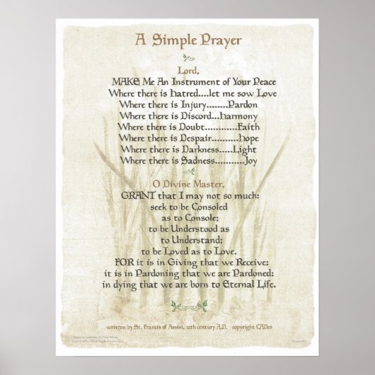 POPE=ST. FRANCIS SIMPLE PRAYER VOOR PEACE PRAYER POSTER (Voorkant)