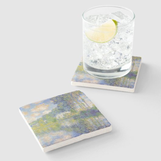 Poplars op de Epte (door Claude Monet) Stenen Onderzetter (Zijkant)