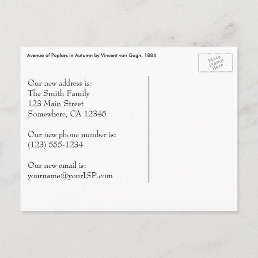 Poplars van Vincent van Gogh, adreswijziging Aankondigingskaart (Achterkant)