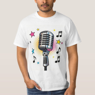 Popmicrofoon met kleurrijke sterren en muzieknoten t-shirt