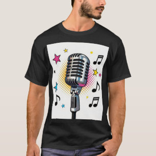 Popmicrofoon met kleurrijke sterren en muzieknoten t-shirt