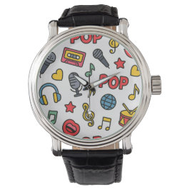 popmuziek krabbelpictogrammen naadloos patroon	 horloge