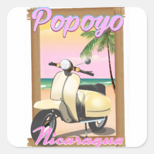 Popoyo Nicaragua strand reisposter Vierkante Sticker