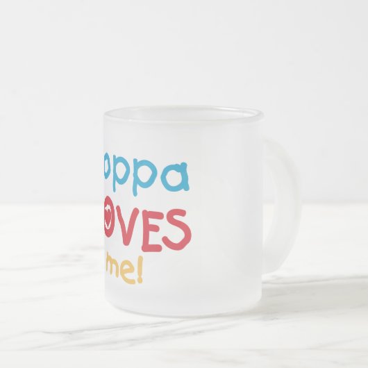 Poppa Loves Me T-shirts en geschenken Matglas Koffiemok (Voorkant rechts)