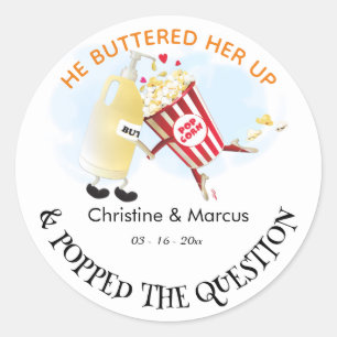 Popped The Question Popcorn & Boter Huwelijk Ronde Sticker