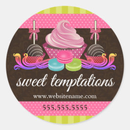 Poppen Cupcake Macaron Bakery Box Ronde Sticker