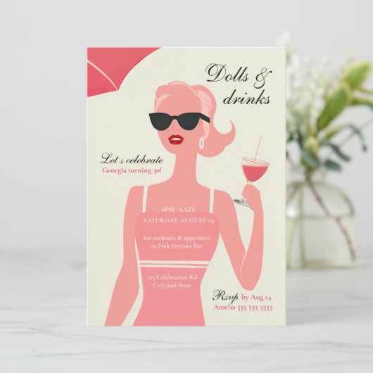 Poppen & Drinken 30e Verjaardag Cocktail Party Kaart (Staand voorkant)