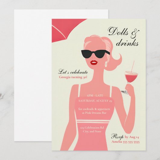 Poppen & Drinken 30e Verjaardag Cocktail Party Kaart (Voorkant / Achterkant)