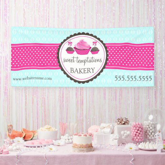 Poppen en cupcake Turquoise Pink Spandoek (Feest)