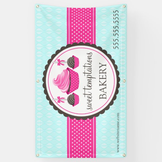 Poppen en cupcake Turquoise Pink Spandoek (Verticaal)