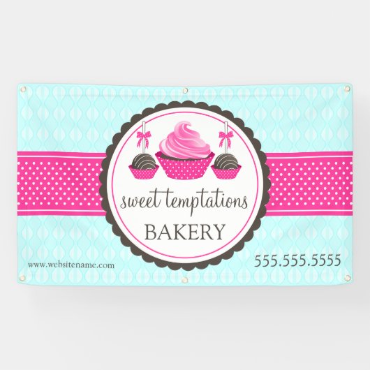 Poppen en cupcake Turquoise Pink Spandoek (Horizontaal)