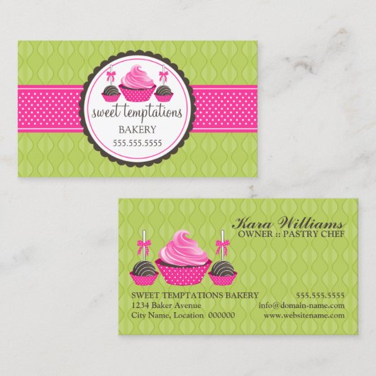 Poppen en groene roze cupcake visitekaartje (Voorkant / Achterkant)