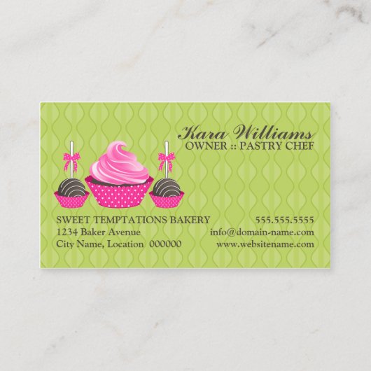 Poppen en groene roze cupcake visitekaartje (Achterkant)