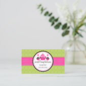 Poppen en groene roze cupcake visitekaartje (Staand voorkant)