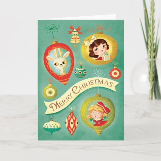 poppen en rendieren kerst Wenskaart Feestdagen Kaart (Voorkant)