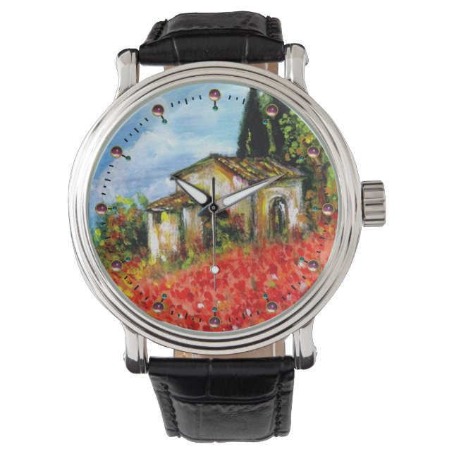 POPPEN IN TUSCANY LANDSCAPE HORLOGE (Voorkant)