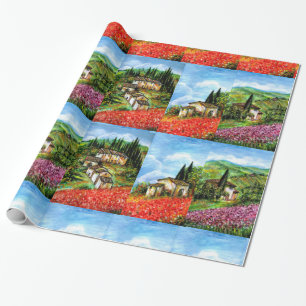 POPPEN, IRISES, ANTIEK RUSTISCHE VILLAGE IN TUSCAN CADEAUPAPIER