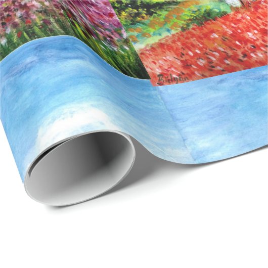 POPPEN, IRISES, ANTIEK RUSTISCHE VILLAGE IN TUSCAN CADEAUPAPIER (Rol Hoek)