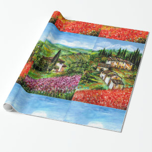POPPEN, IRISES, ANTIEK RUSTISCHE VILLAGE IN TUSCAN CADEAUPAPIER