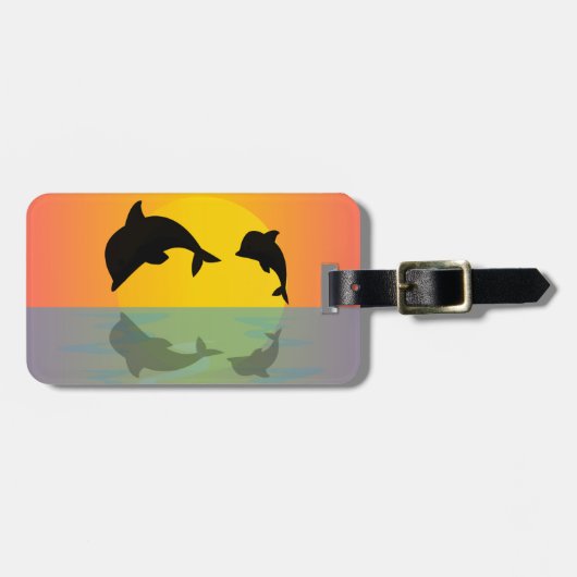 Poppen met rolvergrendeling op zonsondergang bagagelabel (Voorkant horizontaal)