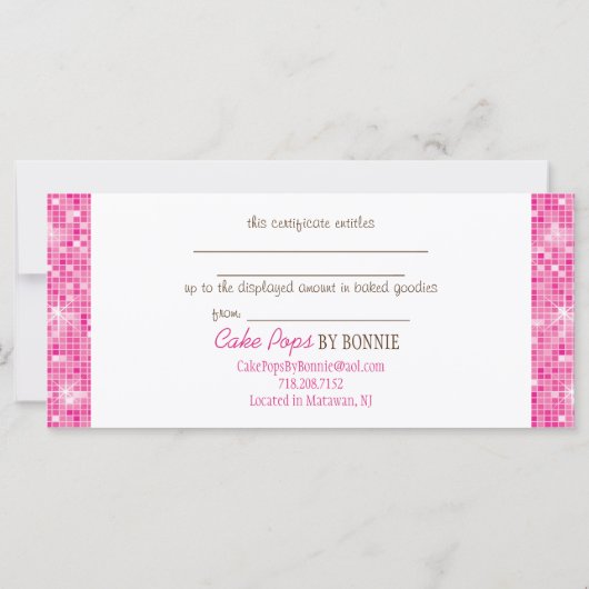 Poppen met roze tang : Cadeaubon (Achterkant)