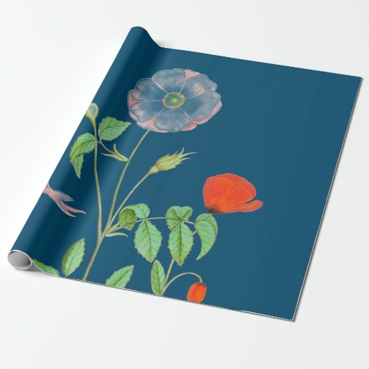 POPPEN OP DARK BLUE Wrapping Paper Cadeaupapier (Uitgerold)