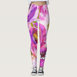 Poppen van roze en Paarse levendige bloemen Leggings