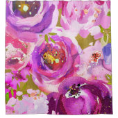 Poppen van roze Paars goudkleurige bloemetjes Douchegordijn (Voorkant)