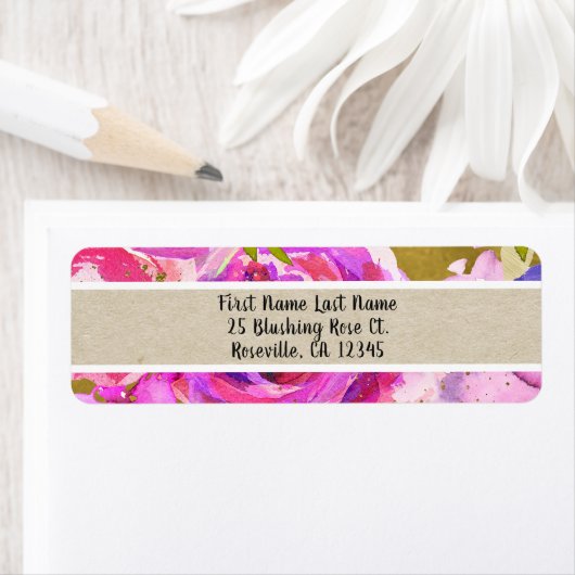 Poppen van roze Paars goudkleurige bloemetjes Etiket (Insitu)