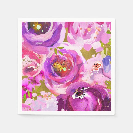 Poppen van roze Paars goudkleurige bloemetjes Servetten (Voorkant)