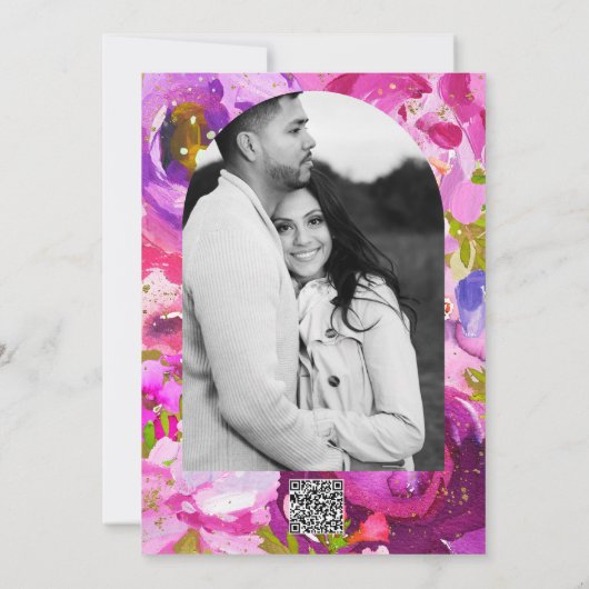 Poppen van Roze & Paarse Levendige Bloemen Dank U Kaart (Achterkant)