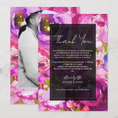 Poppen van Roze & Paarse Levendige Bloemen Dank U Kaart (Voorkant / Achterkant)