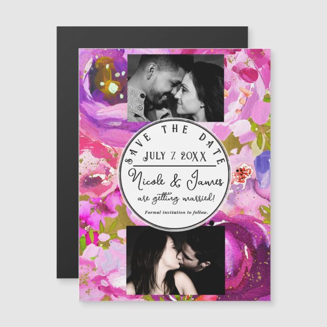 Poppen van Roze & Paarse Levendige Bloemen Save th (Voorkant / Achterkant)