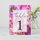 Poppen van Roze & Paarse Levendige Bloemen Tafelnu Kaart (Staand voorkant)