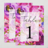 Poppen van Roze & Paarse Levendige Bloemen Tafelnu Kaart (Voorkant / Achterkant)