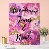 Poppen van Roze & Paarse Levendige Bloemen Trouwbo Acryl Bord (Huwelijk)