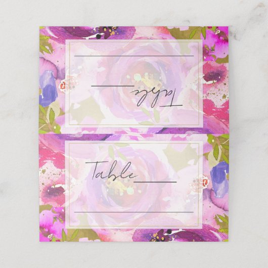 Poppen van Roze & Paarse Levendige Bloemen Trouwna Plaatskaartje (Buitenkant ongevouwen)