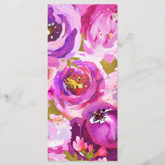 Poppen van Roze & Paarse Levendige Bloemen Wedding Menu (Achterkant)