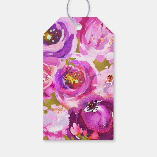 Poppen van Roze & Paarse Vibrant Bloemen Huwelijk Cadeaulabel (Achterkant)