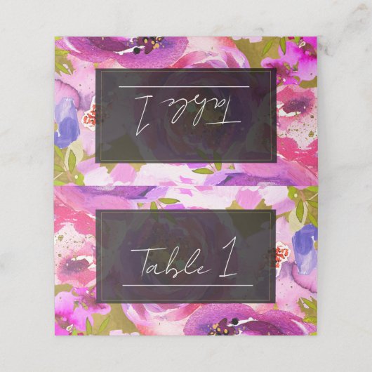 Poppen van Roze & Paarse Vibrant Bloemen Huwelijk Plaatskaartje (Buitenkant ongevouwen)