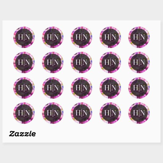 Poppen van Roze & Paarse Vibrant Bloemen Huwelijk Ronde Sticker (Vel)