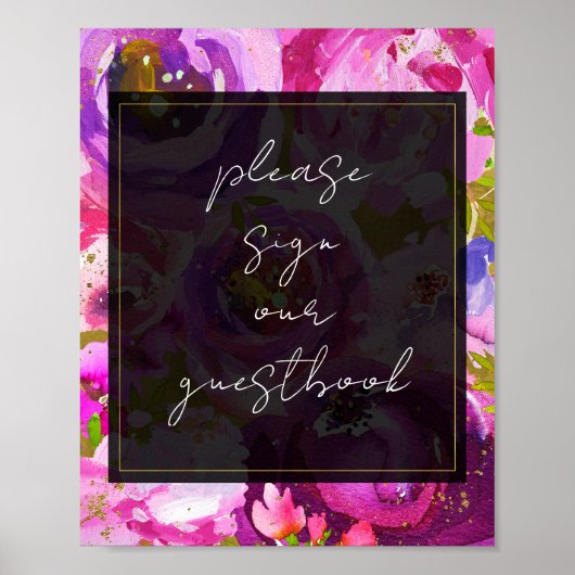 Poppen van Roze Paarse Vibrant Floral Guestbook Si Poster (Voorkant)