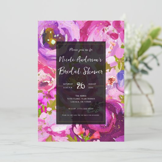 Poppen van roze & Paarse Vibrant Floral Vrijgezell Kaart (Staand voorkant)