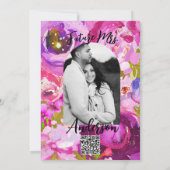 Poppen van roze & Paarse Vibrant Floral Vrijgezell Kaart (Achterkant)